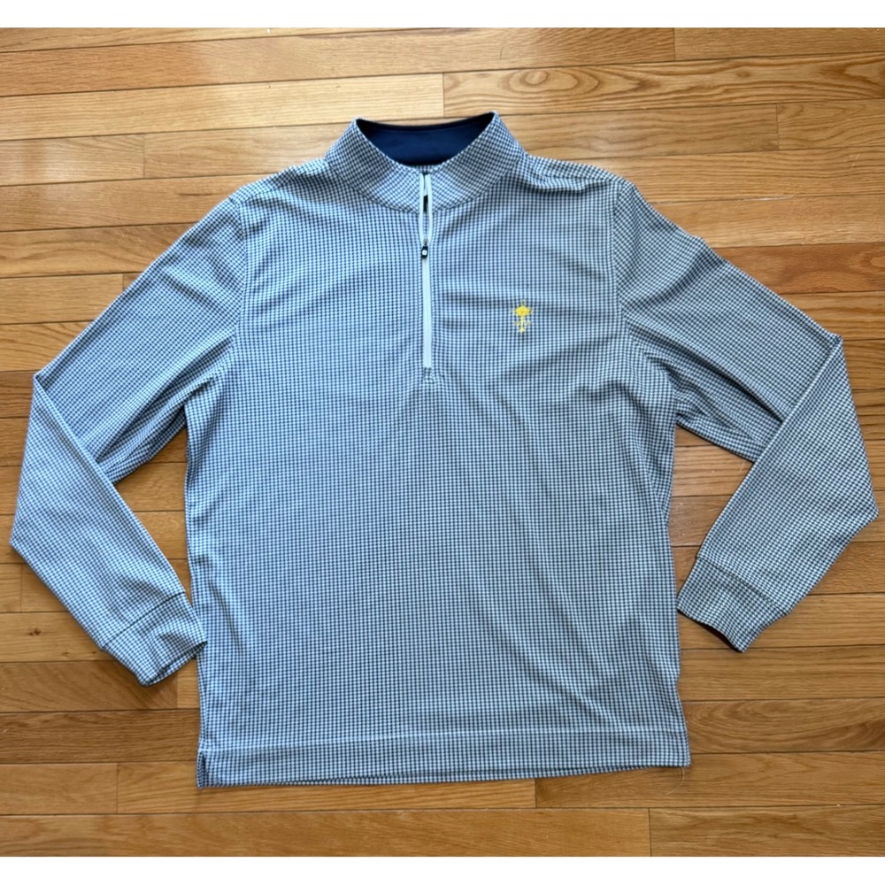 FootJoy Mens Navy White Houndstooth Ryder Cup 1927 Quarter Zip Golf Pullover L